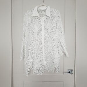 Adiva White Lace Button-Up Shirt